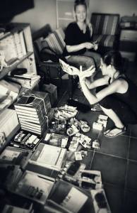 Ladies sorting the donated goods on a HOT day